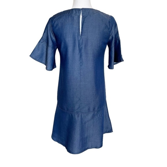 Ann Taylor Shift Dress Size XXS Petite NWT Notch Neck Short Sleeve Chambray Blue - Picture 6 of 10